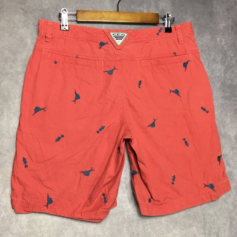 Columbia Men Chino Shorts‎ size 32 to 34 Pink Marlin Hula Girl Embroidery